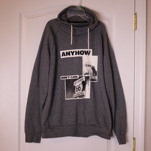 Cowl Neck Gray Long Sleeve Graphic Sweatshirt